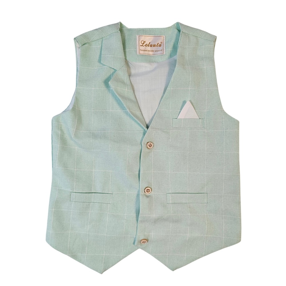 Lolanta Boys Mint Green Windowpane Check Formal Dress Vest Notched Lapel Pocket
